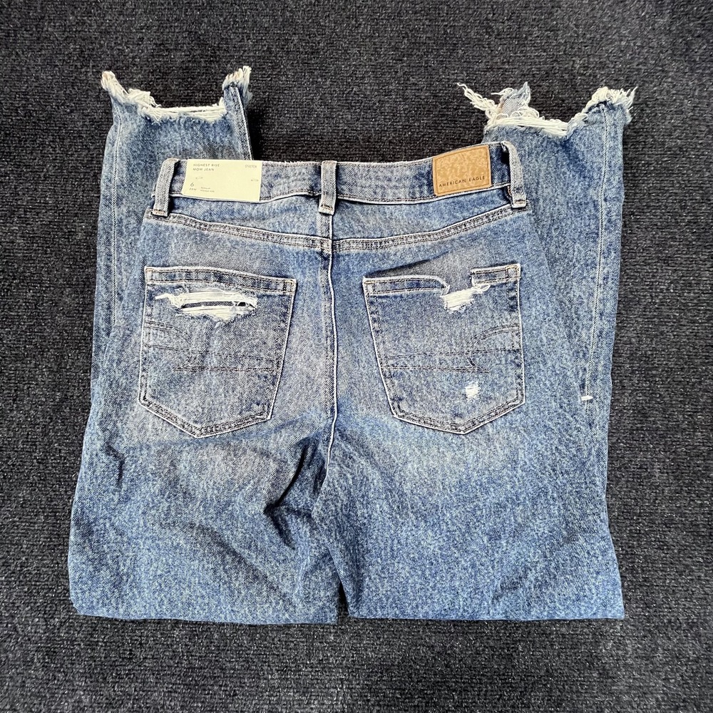 American‎ Eagle Jeans Womens 6 Highest Rise Mom Distressed Ripped Stretch Denim